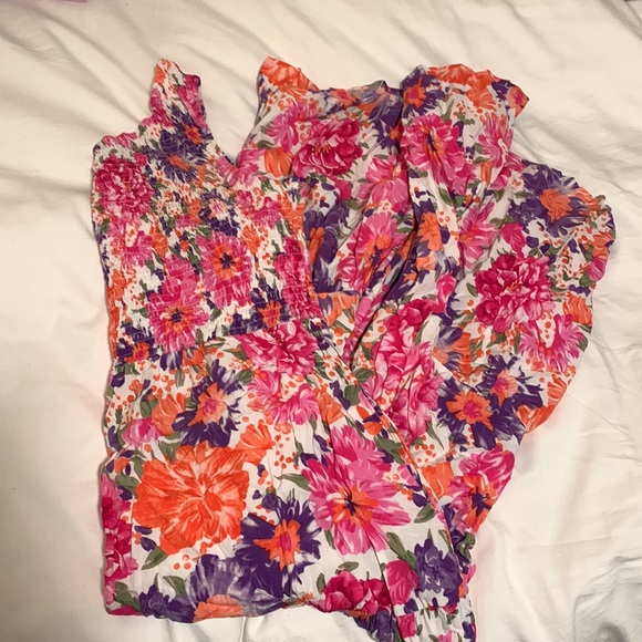 LOGENE Women's One Shoulder Summer Smocked Midi Dress floral large - Picture 5 of 8